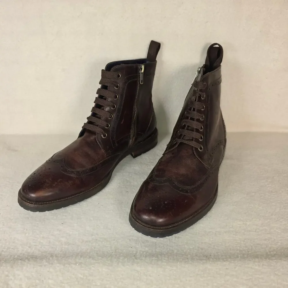 Steve Madden Men's Wingtip Ankle Boots Dark Brown Leather Side Zip Tillman Sz 8